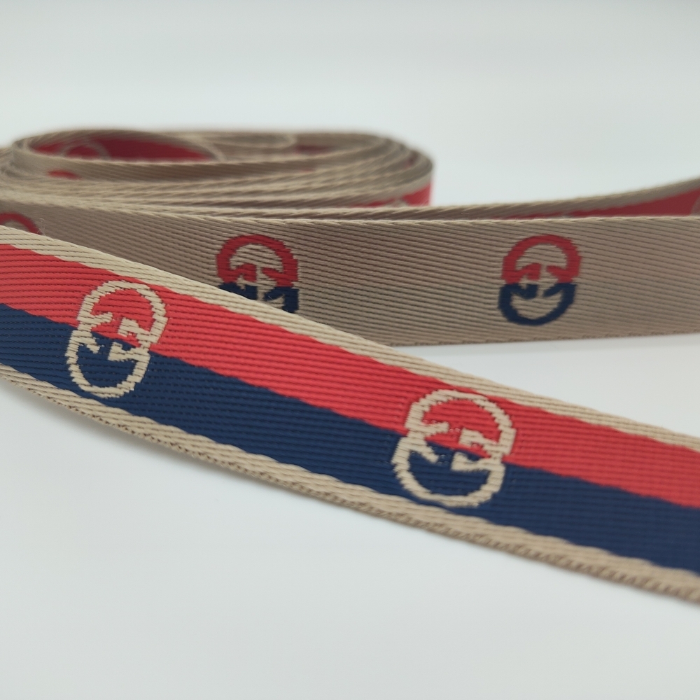 Authentic GUCCI 4 (Four) Yds Continuous Web Ribbon 3/4" Red Navy Interlocking G